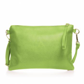 Geanta plic crossbody verde praz, din piele naturala