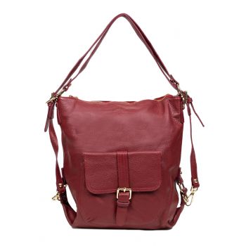 Geanta - Rucsac Piele, Model Pretta -265 Rosu Inchis- Accesorii aurii