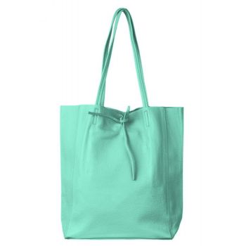 Geanta shopper verde menta din piele naturala