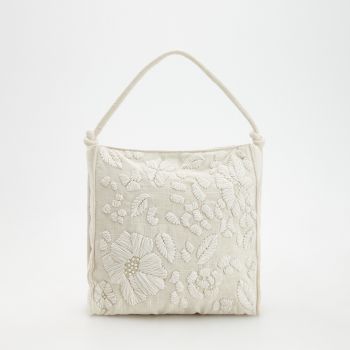 Reserved - Geantă din bumbac, cu model floral - Ivory