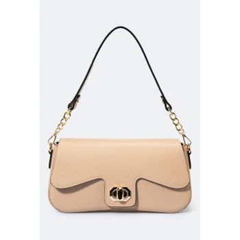 Geanta din piele cu bareta de umar - Piersica