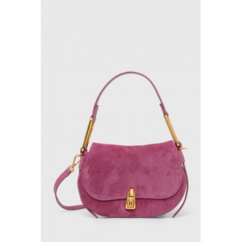 Coccinelle geanta de mana din piele intoarsa culoarea roz de firma originala
