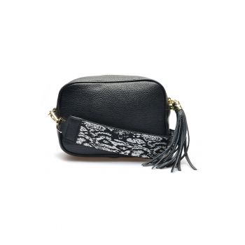 Geanta crossbody de piele cu bareta textila