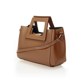 Geanta din piele cu bareta detasabila - Caramel