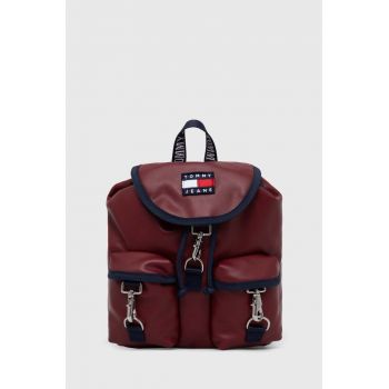 Tommy Jeans rucsac femei, culoarea bordo, mic, neted