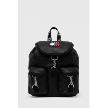 Tommy Jeans rucsac femei, culoarea negru, mic, neted