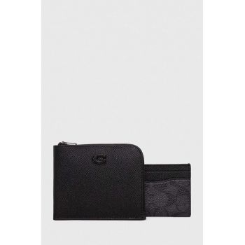 Coach portofel din piele si suport pentru card culoarea negru