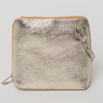 Geanta crossbody, aurie, din piele naturala