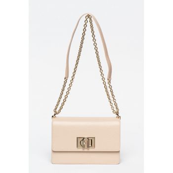 Geanta crossbody din piele cu bareta din lant si protectie pentru umar