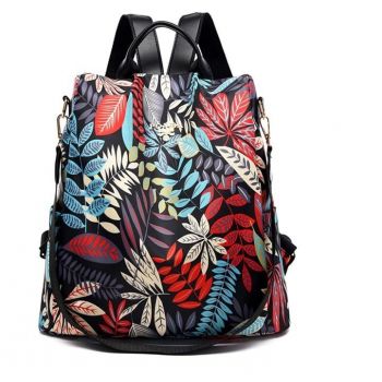 Rucsac dama, Disu GT515, antifurt, model negru, cu frunze