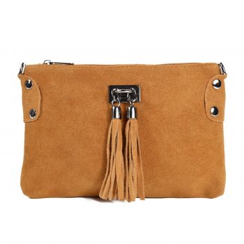 Geanta dama Tianna GT1573, piele intoarsa, cognac
