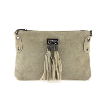 Geanta dama Tianna GT1979, piele intoarsa, Taupe