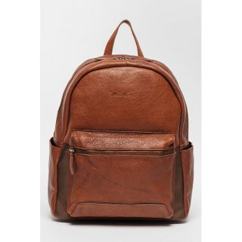 Rucsac de piele cu buzunare multiple - Maro cognac