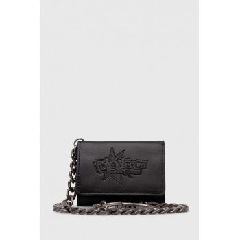 Volcom portofel de piele barbati, culoarea negru