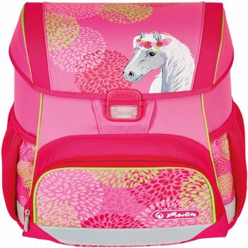 Ghiozdan echipat Loop Plus ( penar 16 piese, sac sport, necessaire rotund), dimensiune 37 x 31 x 22 cm, motiv Bloomy Horse