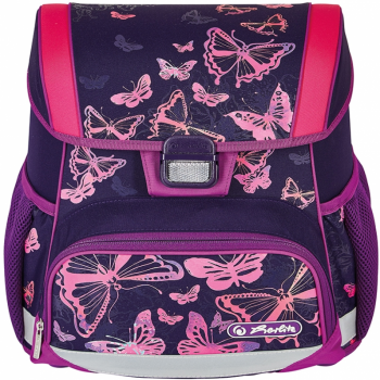 Ghiozdan echipat Loop Plus ( penar 16 piese, sac sport, necessaire rotund), dimensiune 37 x 31 x 22 cm, motiv Butterflies