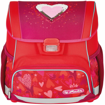 Ghiozdan echipat Loop Plus ( penar 16 piese, sac sport, necessaire rotund), dimensiune 37 x 31 x 22 cm, motiv Sweet Hearts