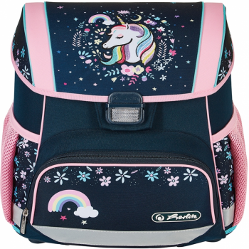 Ghiozdan echipat Loop Plus ( penar 16 piese, sac sport, necessaire rotund), dimensiune 37 x 31 x 22 cm, motiv Unicorn