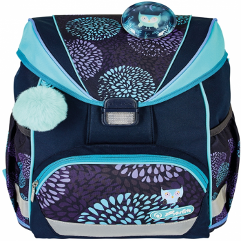 Ghiozdan echipat Ultralight Plus (penar 16 piese, necessaire rotund, sac sport), dimensiune 36 x 28 x 21 cm, motiv Flower Owl