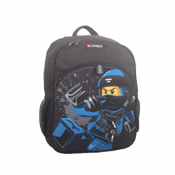 Rucsac Negru Lego M-line, Cu Buzunar Frontal - Design Albastru Ninjago Jay