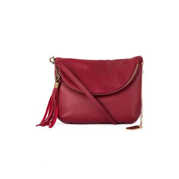 Geanta de piele cu bareta de umar si canaf decorativ Alice