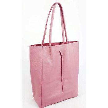 Geanta shopper roz inchis din piele naturala