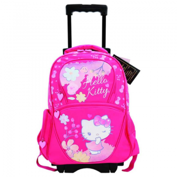 Ghiozdan Tip Troller Clasele 1-4, Model Hello Kitty, Culoare Roz