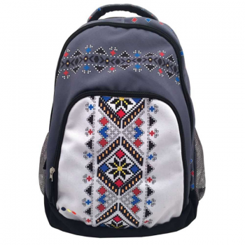 Rucsac pentru Gimnaziu, Model Ethno 4, Culoare Gri cu Alb de firma original