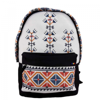 Rucsac pentru Gimnaziu, Model Ethno 6, Culoare Negru cu Alb