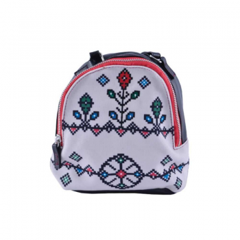 Rucsac pentru Gimnaziu, Model Ethno Mini Canvas, Culoare Alb cu Gri