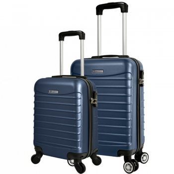 Set 2 trolere cabina, Quasar & Co., model Line, 40x30x20 cm cu roti detasabile si 55x36x20 cm, cifru, 4 roti 360 grade, maner telescopic, bleumarin