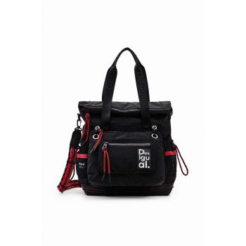 Desigual rucsac femei, culoarea negru, mare, cu imprimeu