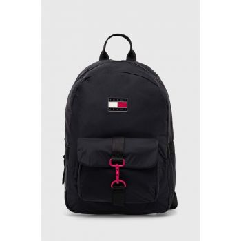 Tommy Jeans rucsac femei, culoarea albastru marin, mic, cu imprimeu