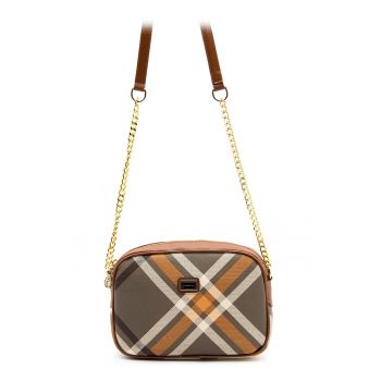 Geanta crossbody cu model in carouri si bareta din lant