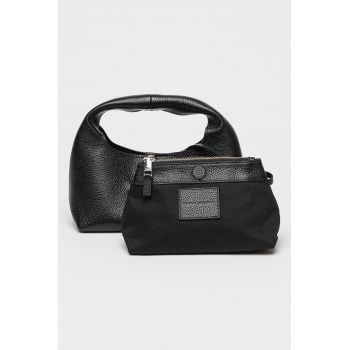 Geanta din piele cu maner si logo stantat The Mini Sack