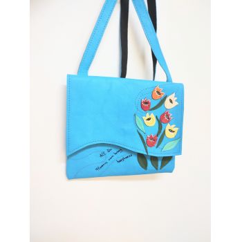 Geanta handmade turcoaz ,cu lalele