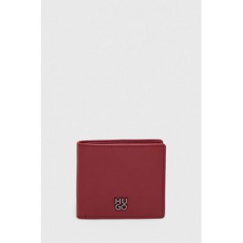 HUGO portofel de piele barbati, culoarea rosu
