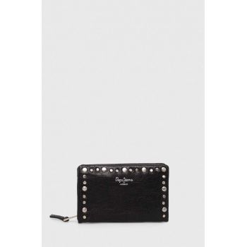 Pepe Jeans portofel de piele Angie femei, culoarea negru