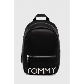 Tommy Jeans rucsac femei, culoarea negru, mic, cu imprimeu