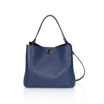 Geanta de piele cu barete detasabile de umar - Albastru