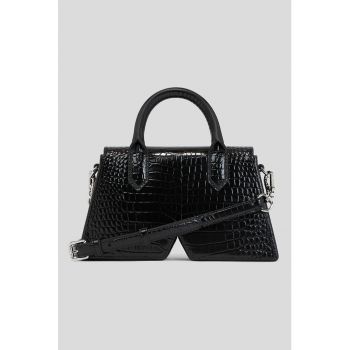 Geanta crossbody din piele cu aspect de piele de crocodil Icon