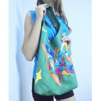 Geanta hobo handmade ,cu aplicatii mozaic