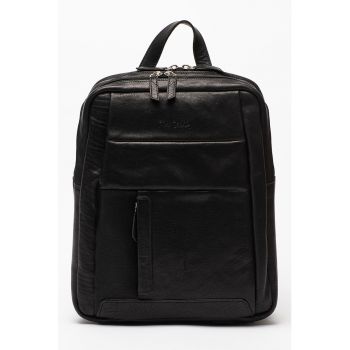 Rucsac de piele cu buzunare multiple - Negru