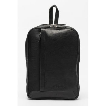 Rucsac de piele cu detalii de panza - Negru