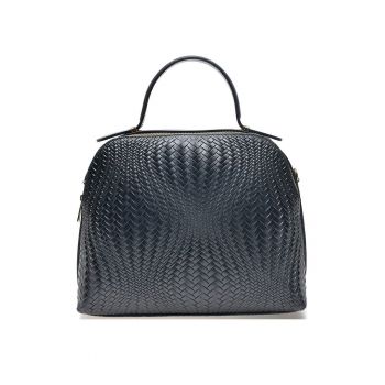 Geanta de piele cu maner si aspect impletit