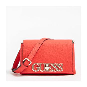 Geanta Guess, crossbody mica, cu logo metalic Uptown Chic, Rosu (Pentru: Femei)