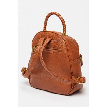 Rucsac de piele ecologica cu maner impletit