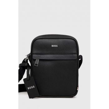 BOSS borseta de piele culoarea negru