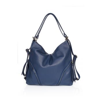 Geanta hobo de piele - Albastru inchis