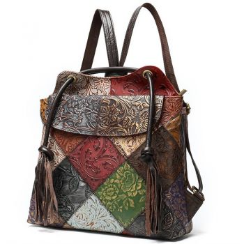 Rucsac dama, Kyra GT1527, piele naturala, model multicolor